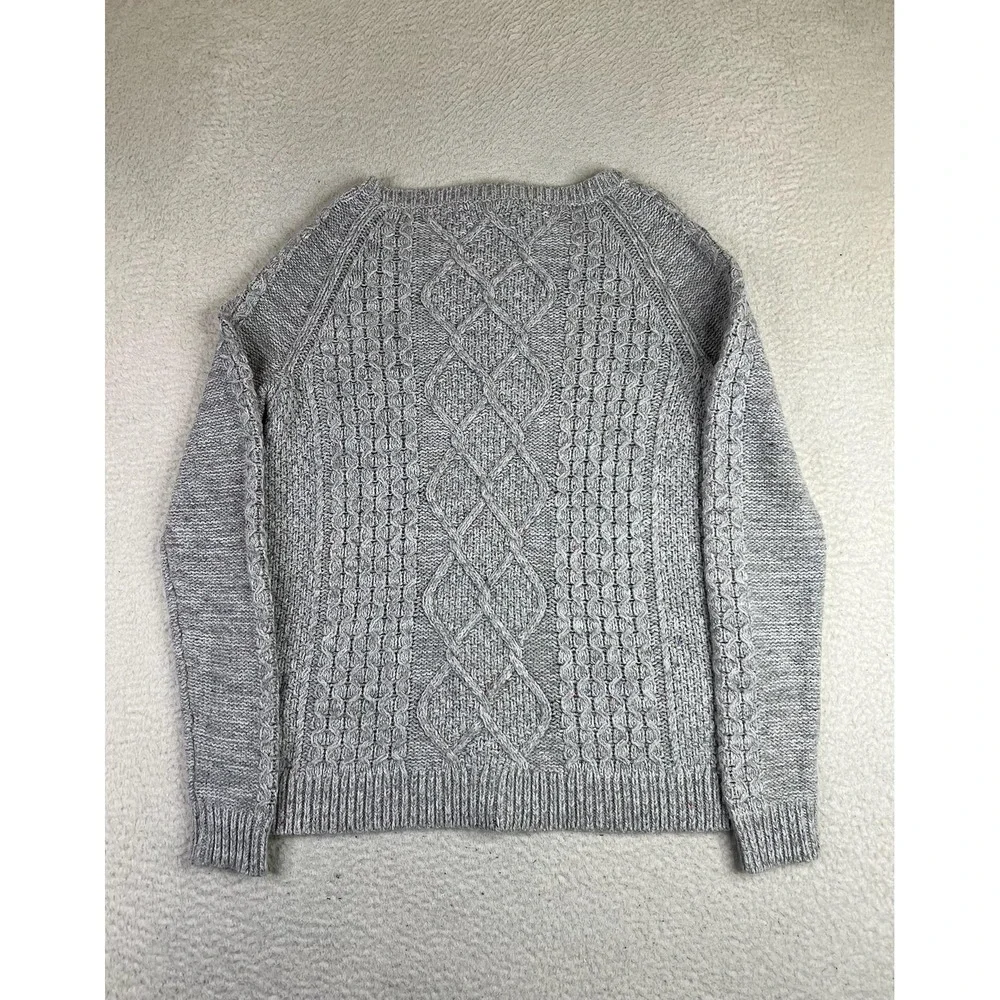 Lands' End Womens Gray Cable Knit Wool‎ Blend Crewneck Pullover Sweater Medium